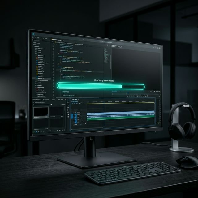 Cinematic 16:9 Landscape View of Sora API Render Monitor