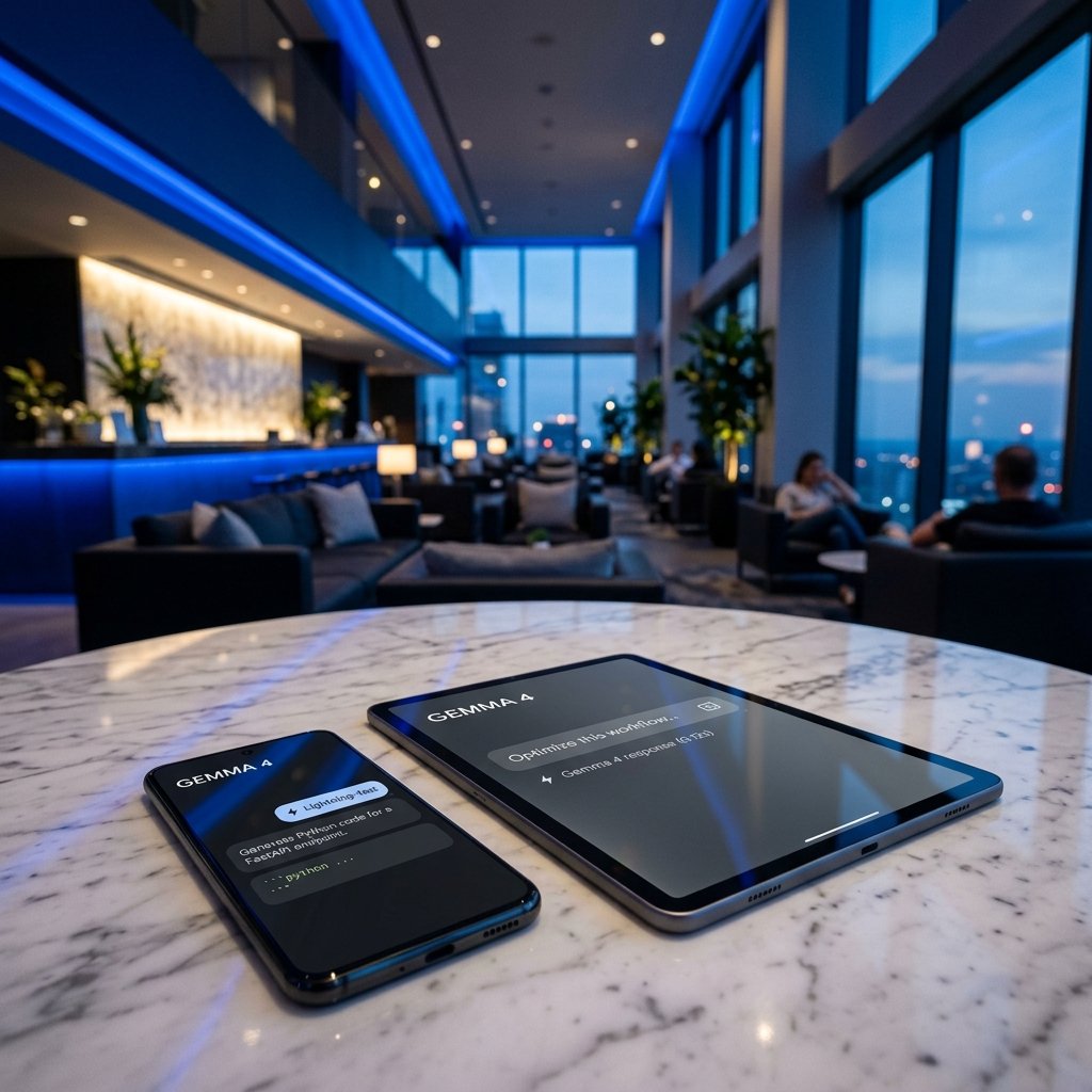 Cinematic 16:9 Landscape View of a sleek tablet showing fast AI responses