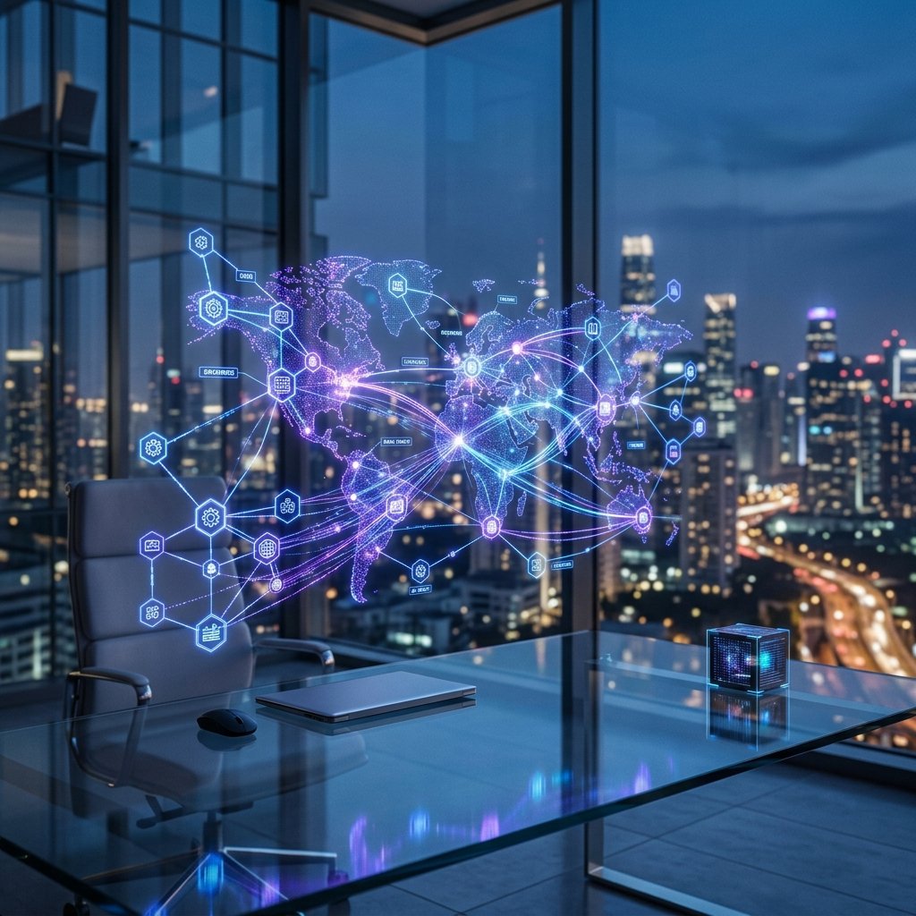 Cinematic 16:9 Landscape View of AI Agent Network